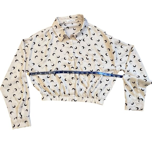 Cresent Moon Crop Top Blouse Long Sleeve Button Up Down by Timing - Small - Picture 13 of 14